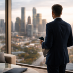 Individual in a high-rise overlooking a city during a Maryland high-asset divorce