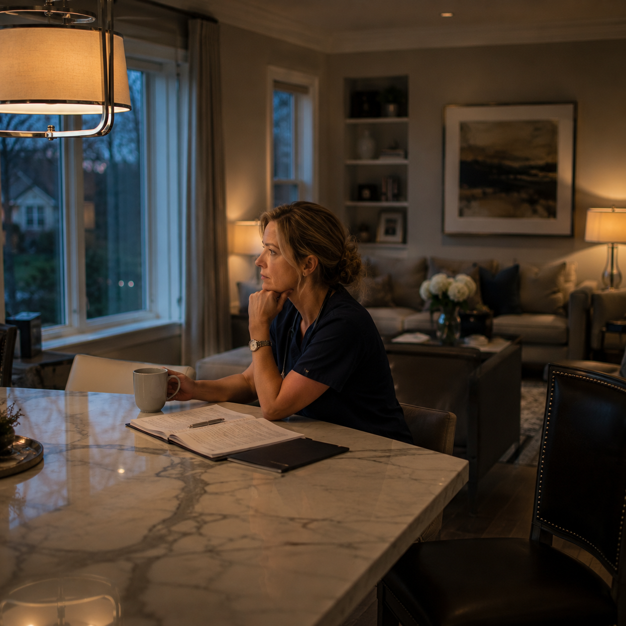 Professional woman in Lutherville home reflecting during divorce planning