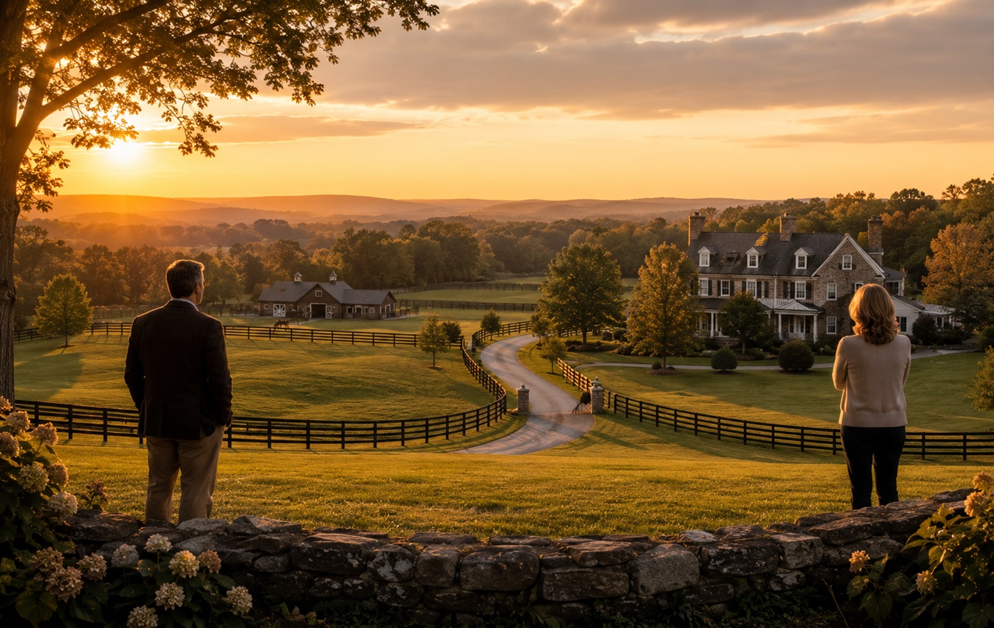 Historic Monkton estate with farmland and equestrian property representing complex property division in divorce